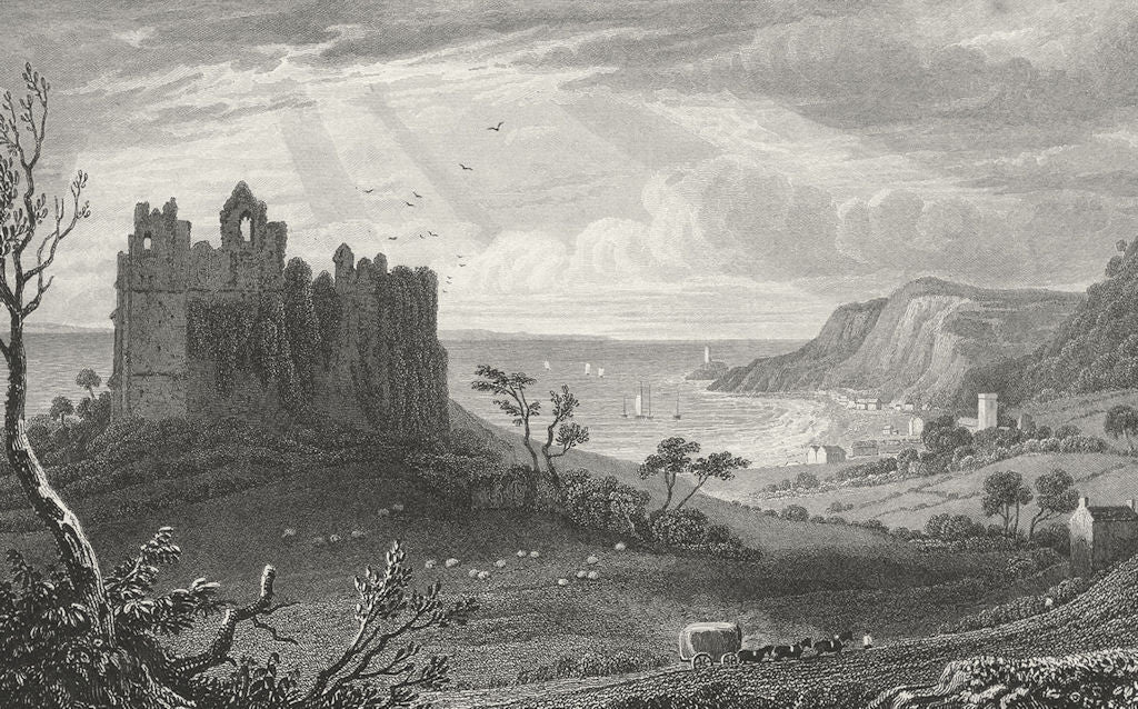 GLAMORGANSHIRE. Ostermouth Castle. Ruins & Bay c1831 old antique print picture